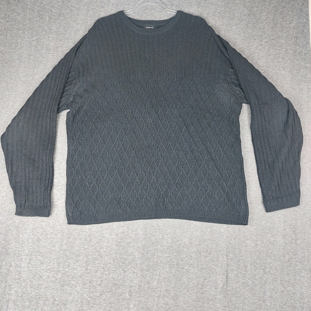 CLAIBORNE WOMENS BLACK SILK ALPACA BLEND DIAMOND KNIT CREW NECK SWEATER SIZE XXL